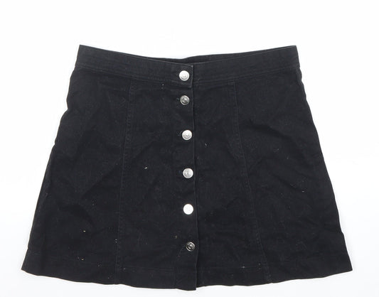 H&M Divided Women's Black Cotton A-Line Button Mini Skirt Size 10