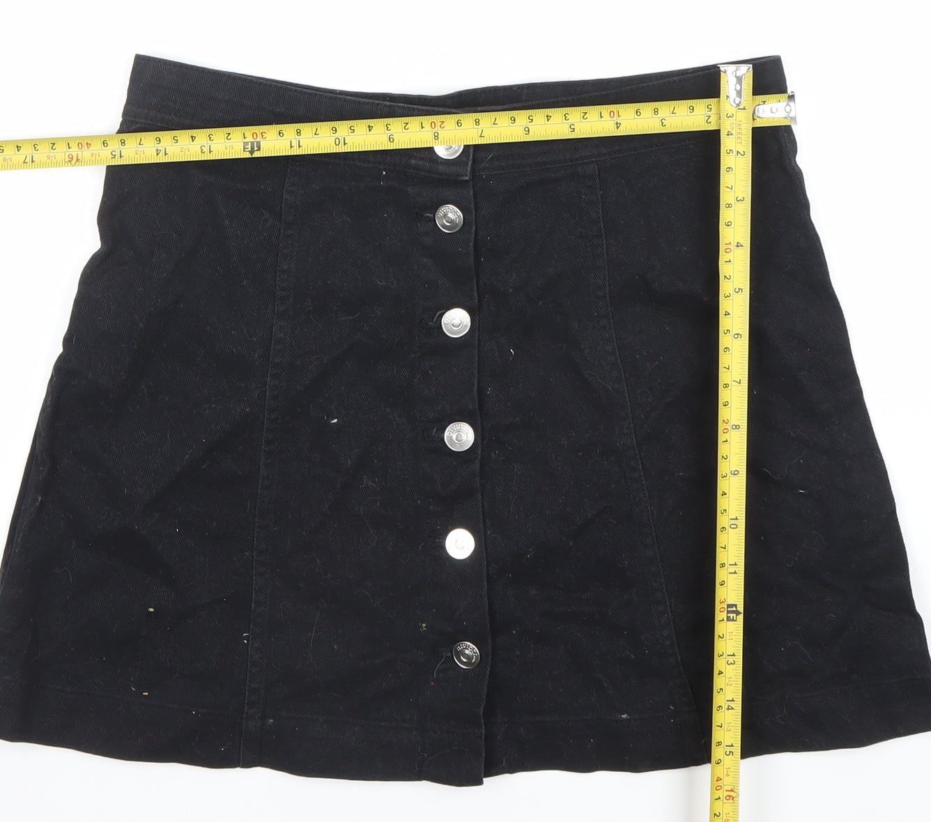 H&M Divided Women's Black Cotton A-Line Button Mini Skirt Size 10