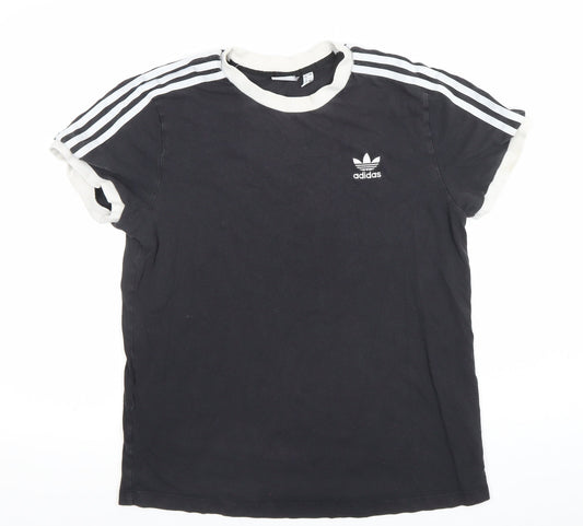 Adidas Womens Black Ringer Short Sleeve Cotton T-Shirt Size 10