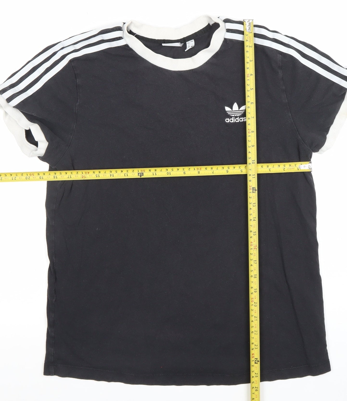 Adidas Womens Black Ringer Short Sleeve Cotton T-Shirt Size 10