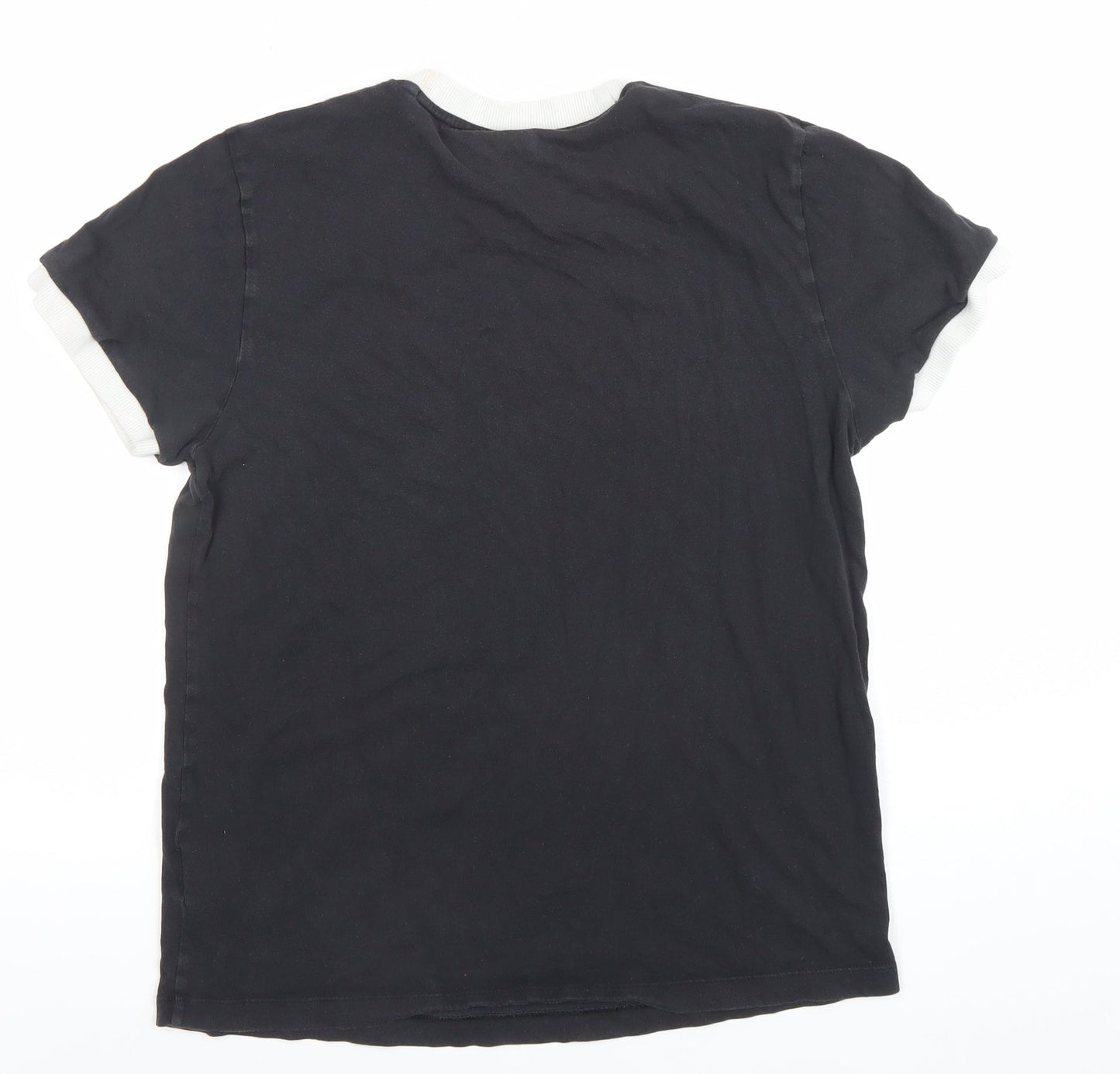 Adidas Womens Black Ringer Short Sleeve Cotton T-Shirt Size 10