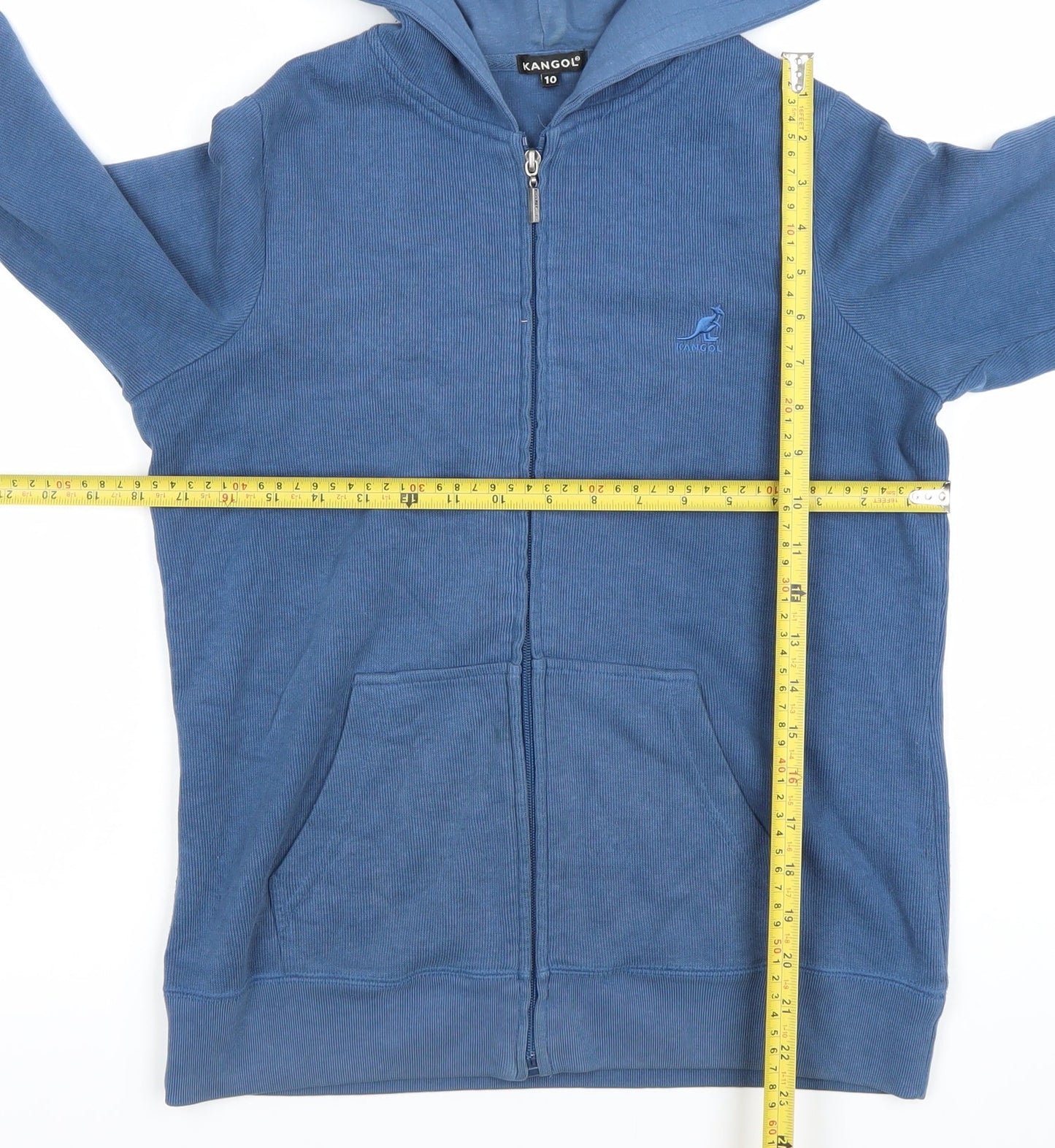 Kangol Women Blue Full Zip Hoodie Size 10 Cotton Blend Casual Sweatshirt