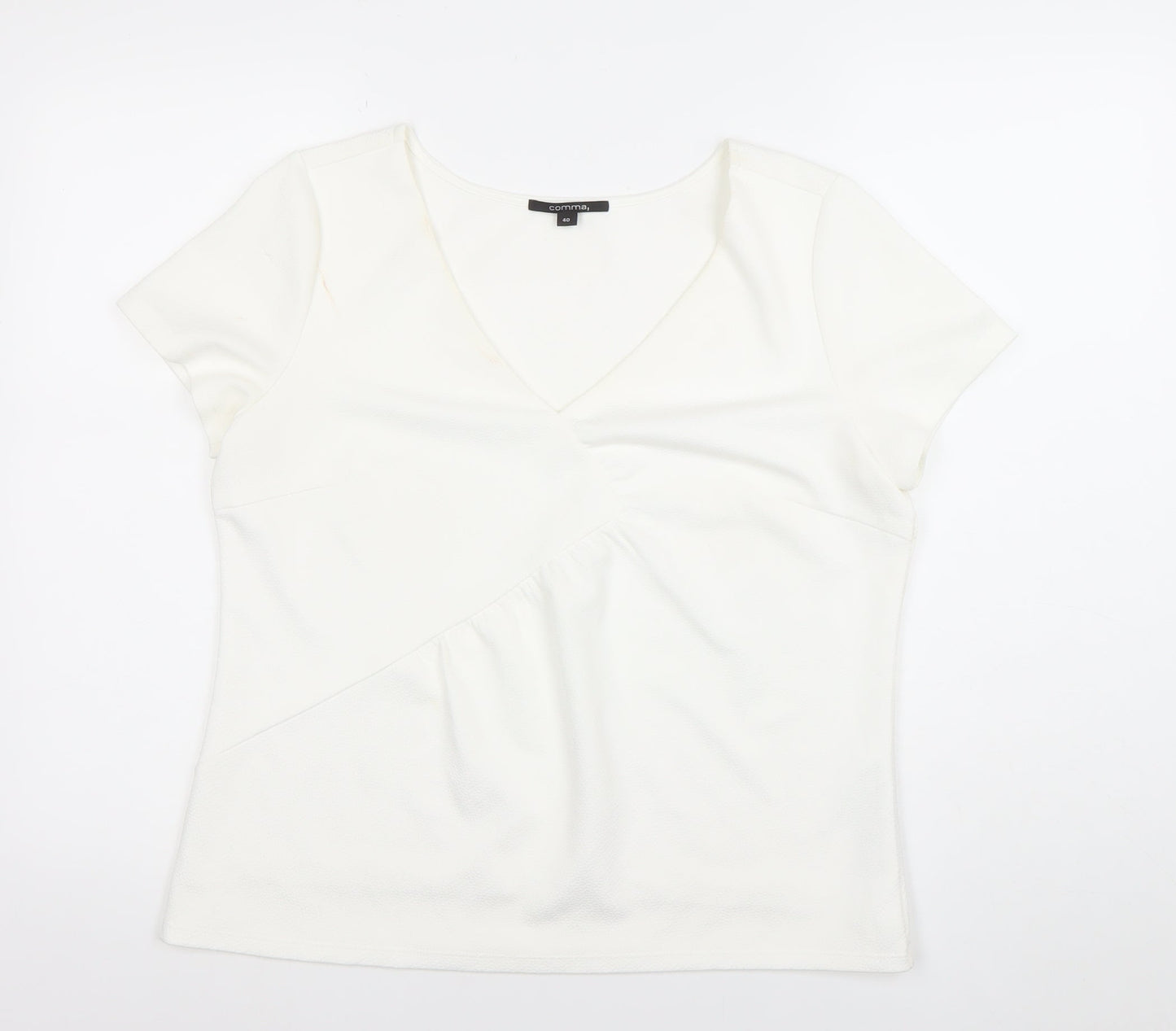 Comma Women White Wrap Blouse Short Sleeve V-Neck Size 12