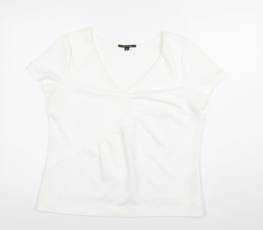 Comma Women White Wrap Blouse Short Sleeve V-Neck Size 12