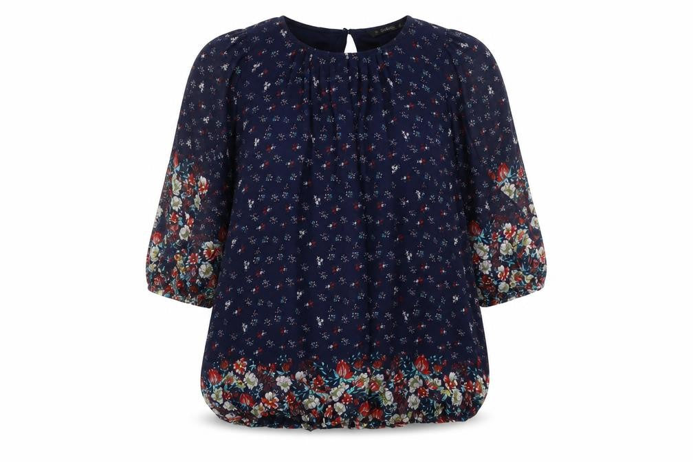 Dunnes Women’s Navy Floral Chiffon Tunic Blouse Size 10