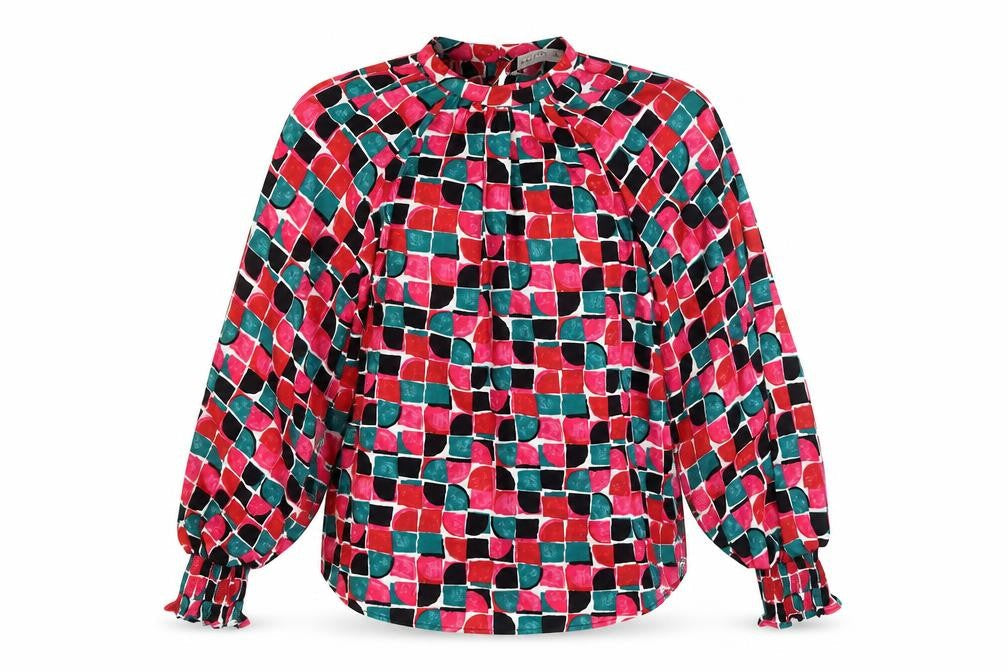 Gallery Women’s Multicoloured Geometric Long Sleeve Tunic Blouse Size 8