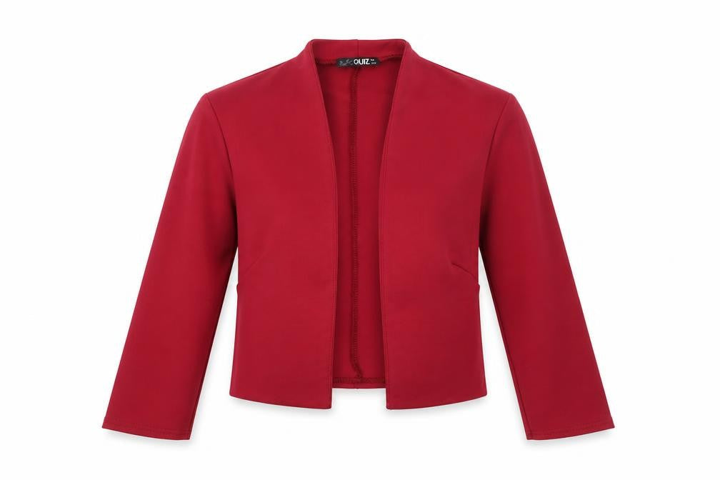 Quiz Women's Red Cropped Long Sleeve Open Front Blouse Size 12