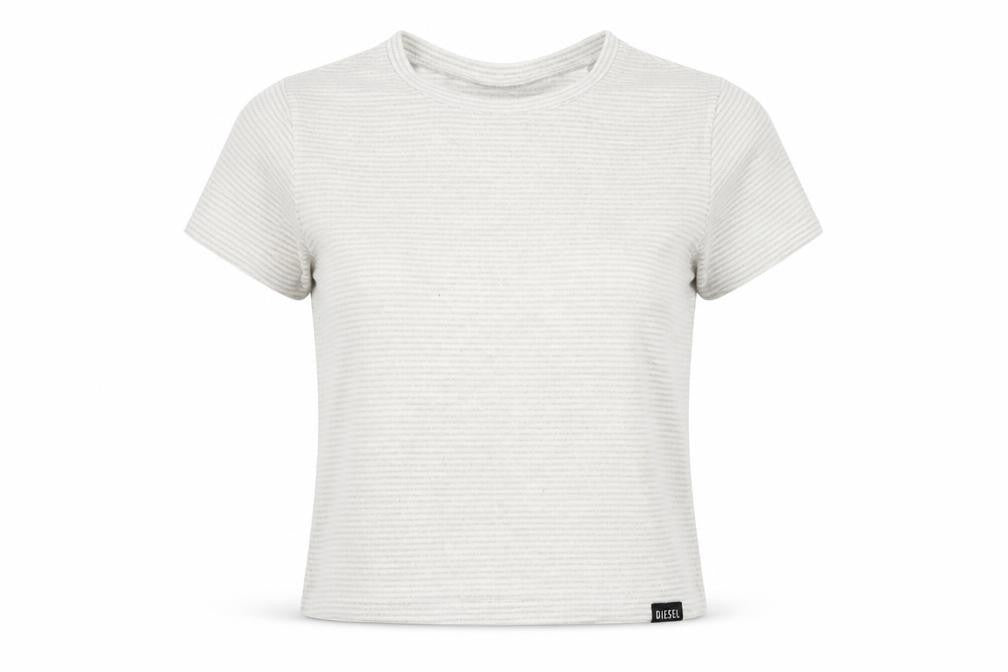 Diesel Women Ivory Short Sleeve Ribbed Stretch T-Shirt Size S