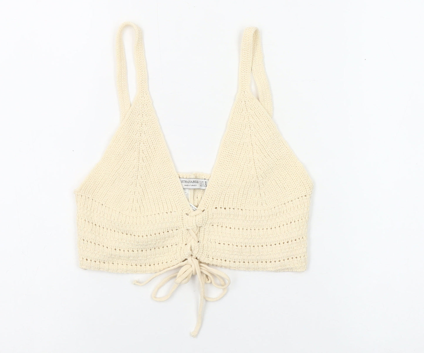 Stradivarius Women Beige Knit Cropped Tank Top Size 12