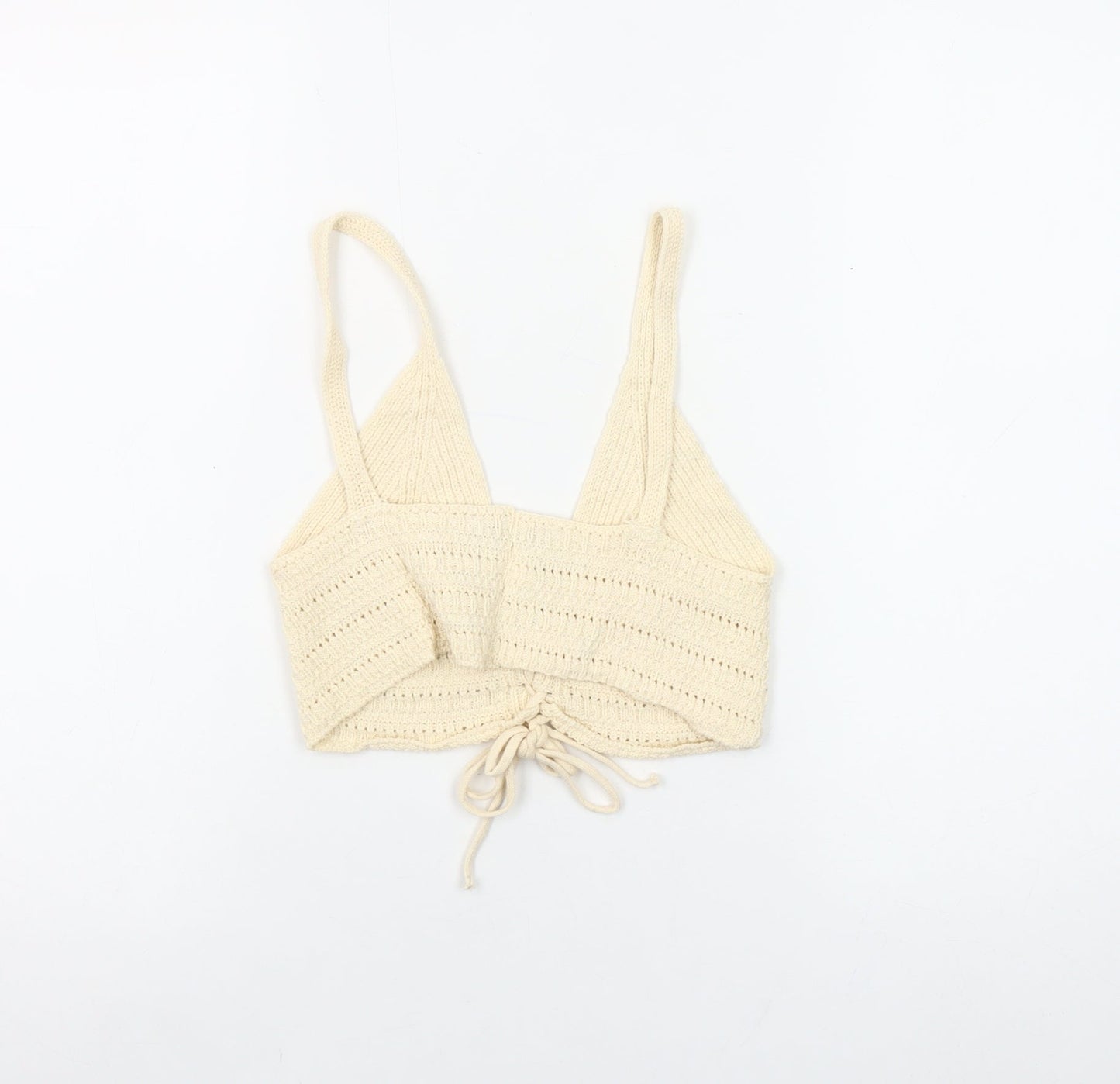 Stradivarius Women Beige Knit Cropped Tank Top Size 12