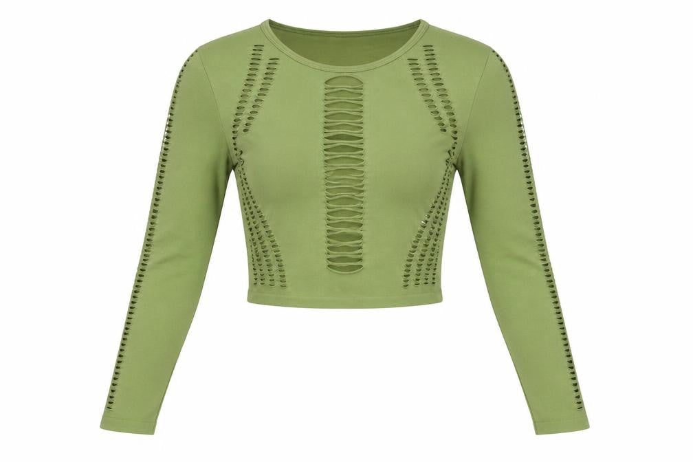 Iets Frans Womens Green Cropped Long Sleeve Cut Out T-Shirt Size S