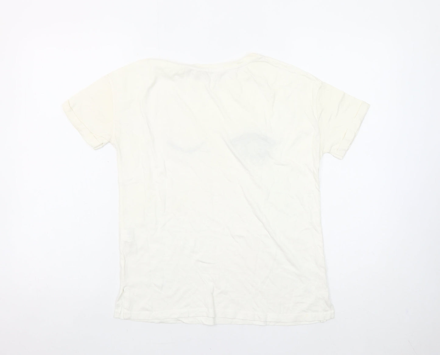Stradivarius Women White Beaded Eye T-Shirt Size 8 Regular Fit