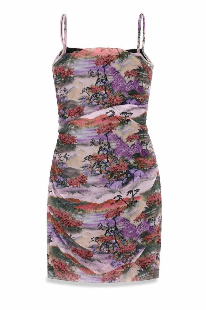 PRETTYLITTLETHING Womens Multicoloured Bodycon Ruched Dress Size 10