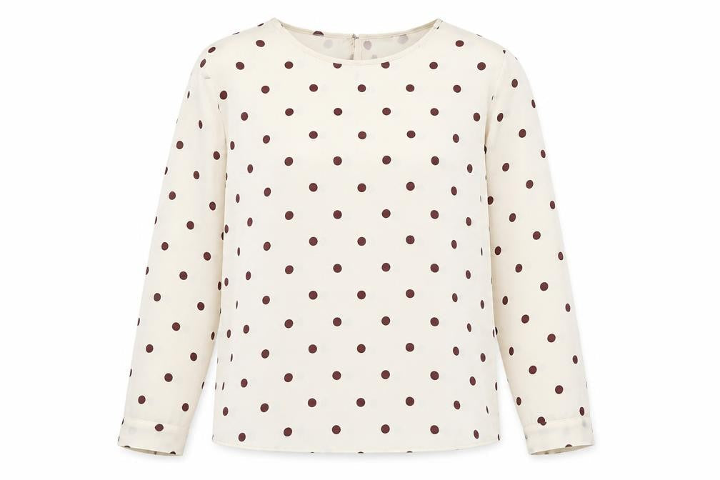 Emme Marella Women Ivory Polka Dot Long Sleeve Blouse Size 16