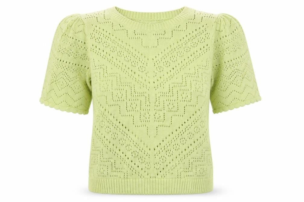 Linea Tesini Women Green Cotton Open-Knit Puff Sleeve Jumper Size 16
