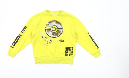 Front view of Pokémon girls’ yellow pikachu sequin pullover sweatshirt 8 years