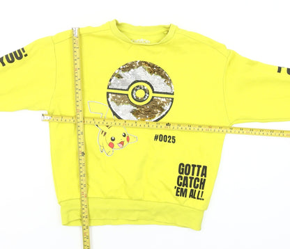 Back view of Pokémon girls’ yellow pikachu sequin pullover sweatshirt 8 years
