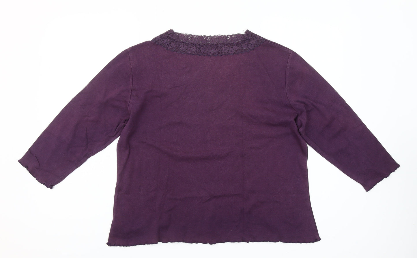 bm collection Women's Purple Lace V-Neck 3/4 Sleeve Cotton Blouse Size L