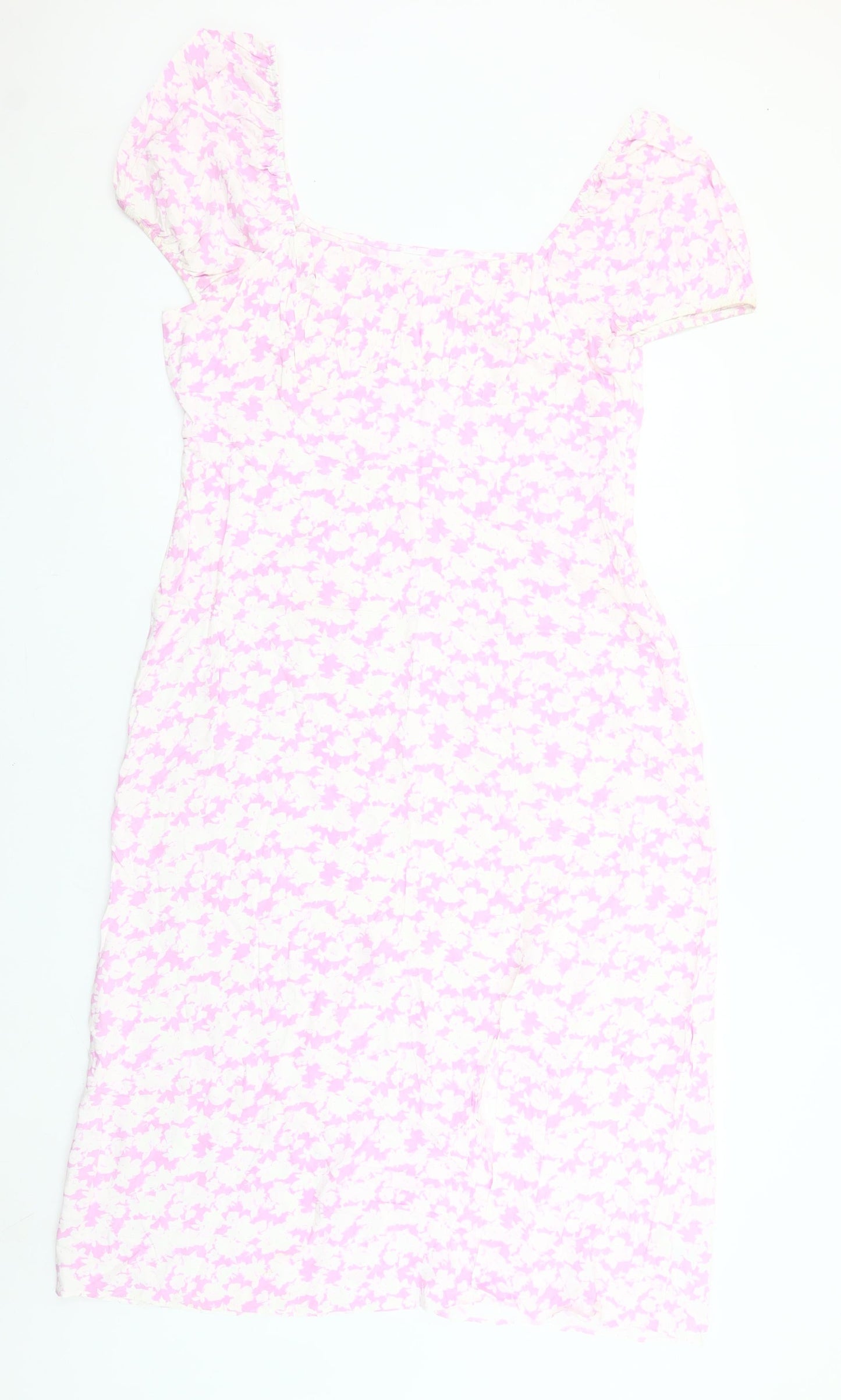 Primark Women’s Pink Floral Bodycon Dress Size 16 Short Sleeve