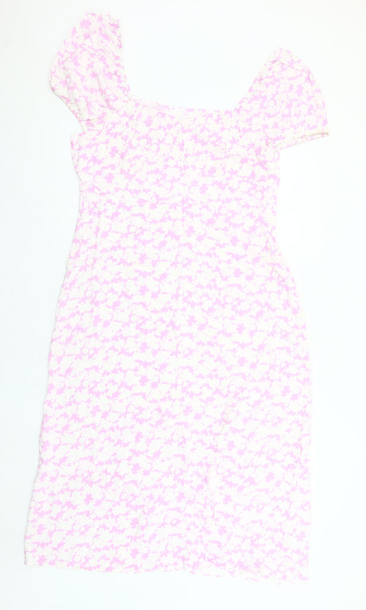 Primark Women’s Pink Floral Bodycon Dress Size 16 Short Sleeve