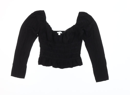 Topshop Women Black Size 10 Cropped Long Sleeve Blouse
