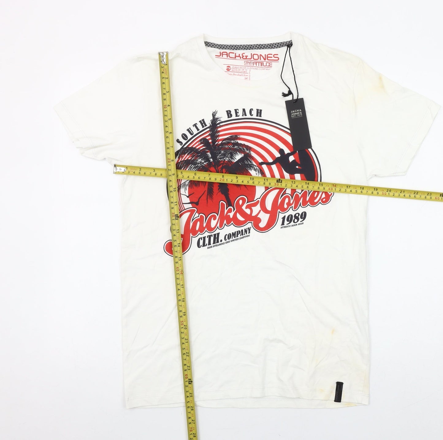 Jack & Jones Men's White South Beach Graphic T-Shirt Size L