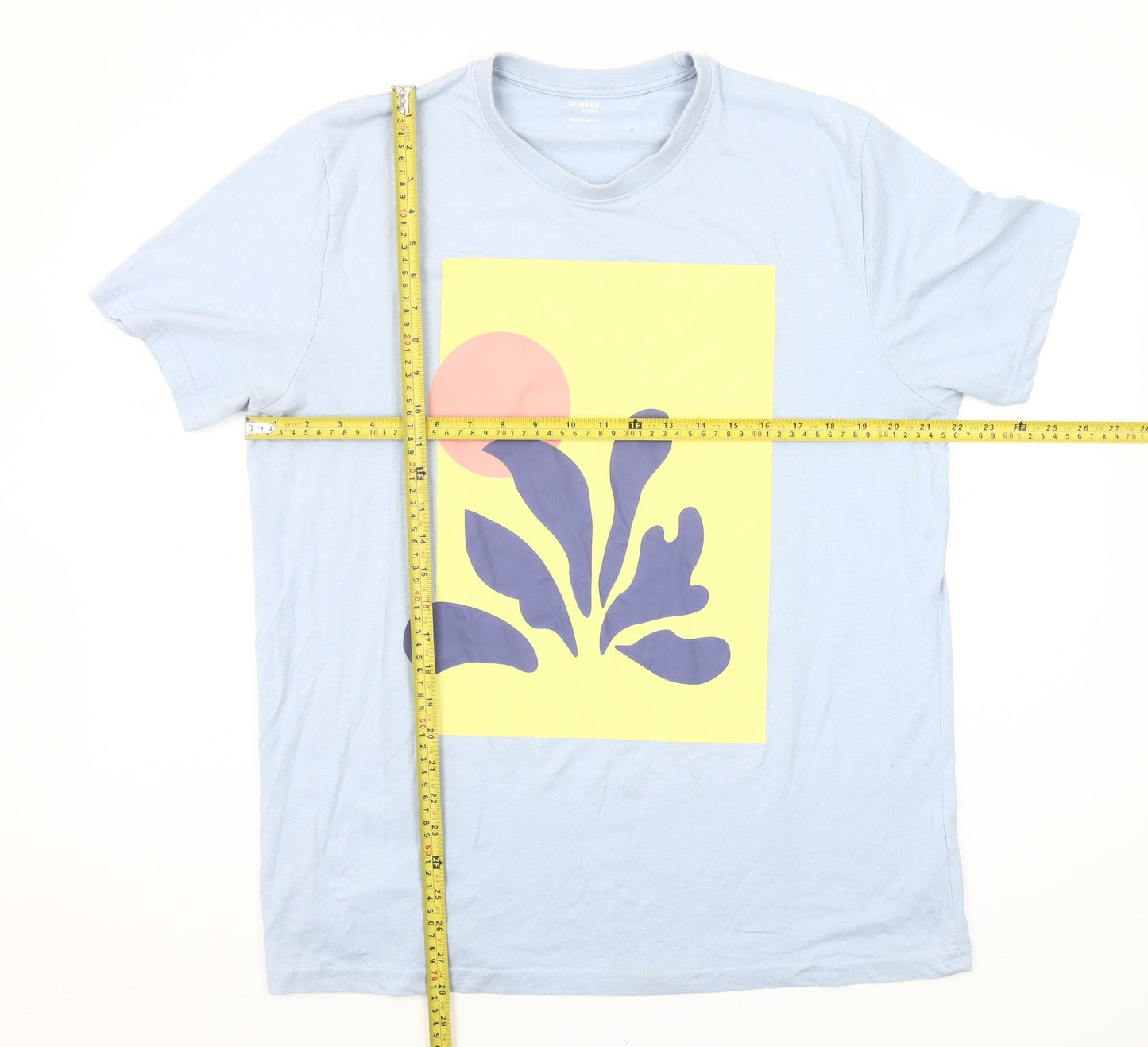 Dunnes Stores Men's Light Blue Art Print Regular Fit T-Shirt Size L
