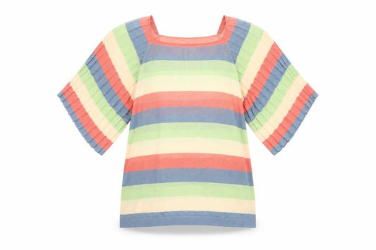 Front view of Gallery Women’s Multicoloured Striped Tunic Blouse, size S