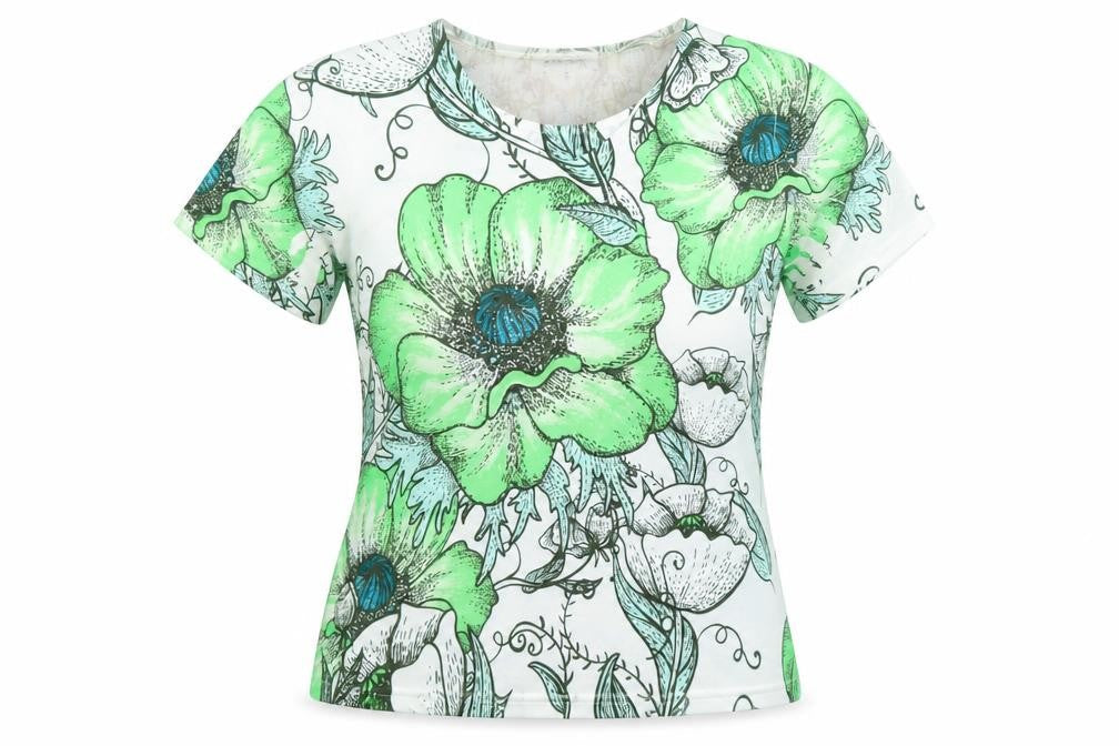 Gerard Womens Green Floral V-Neck Short Sleeve T-Shirt Size S