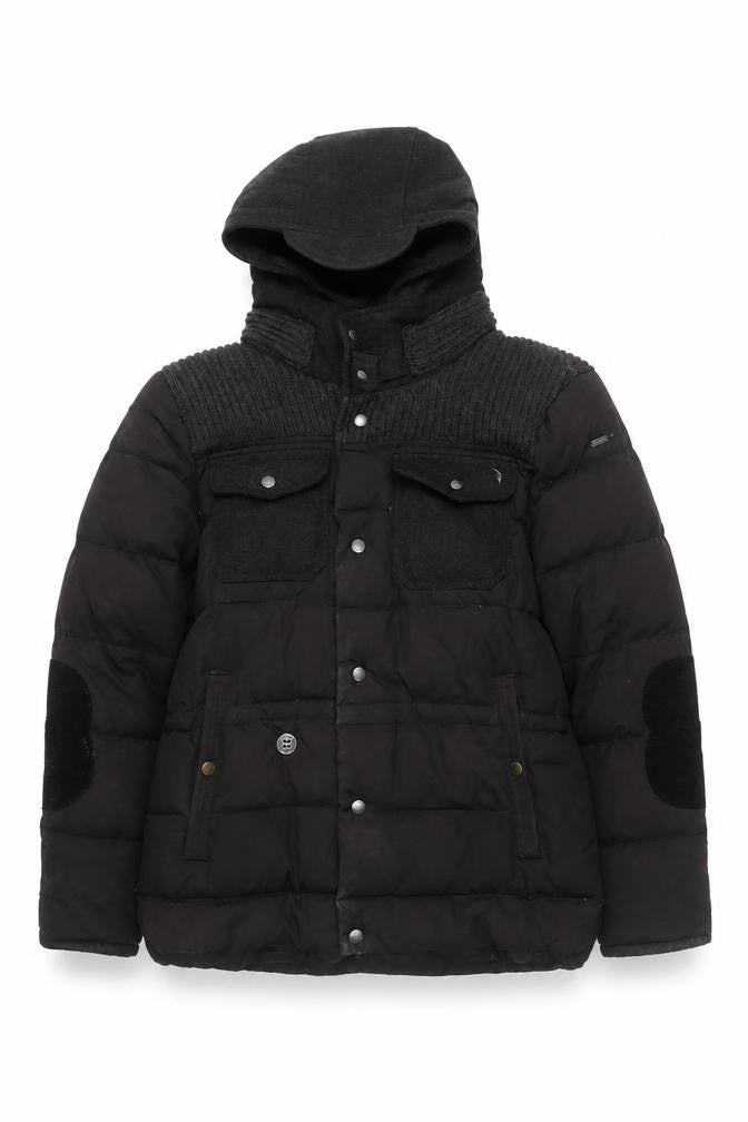 Feraud Jeans Women's Black Puffer Jacket L Hooded Winter Coat