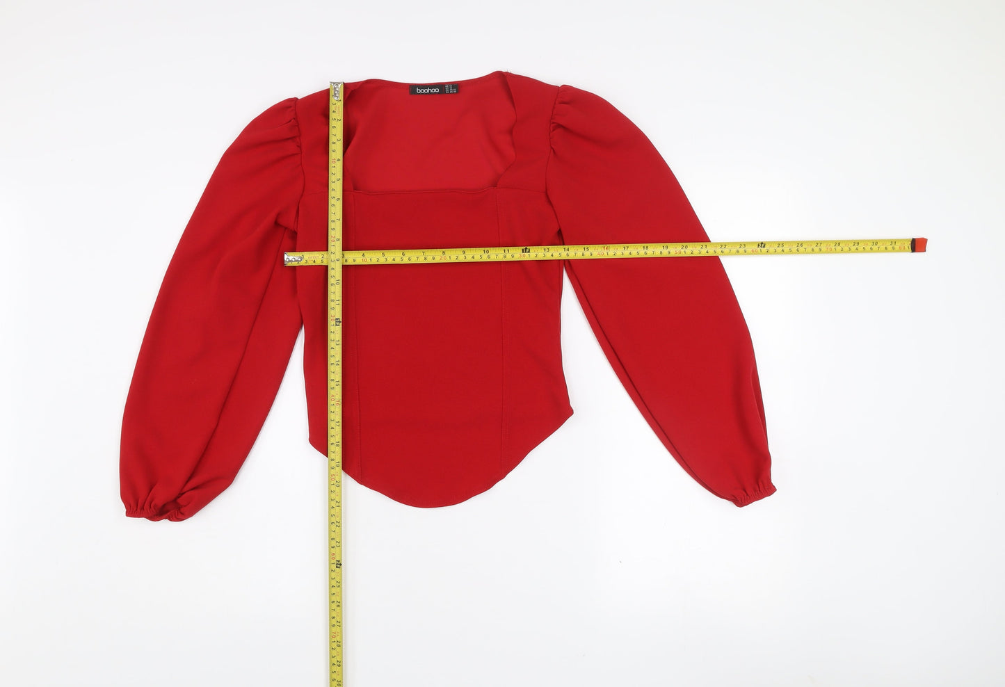 Boohoo Women’s Red Puff Sleeve Square Neck Blouse Size 14