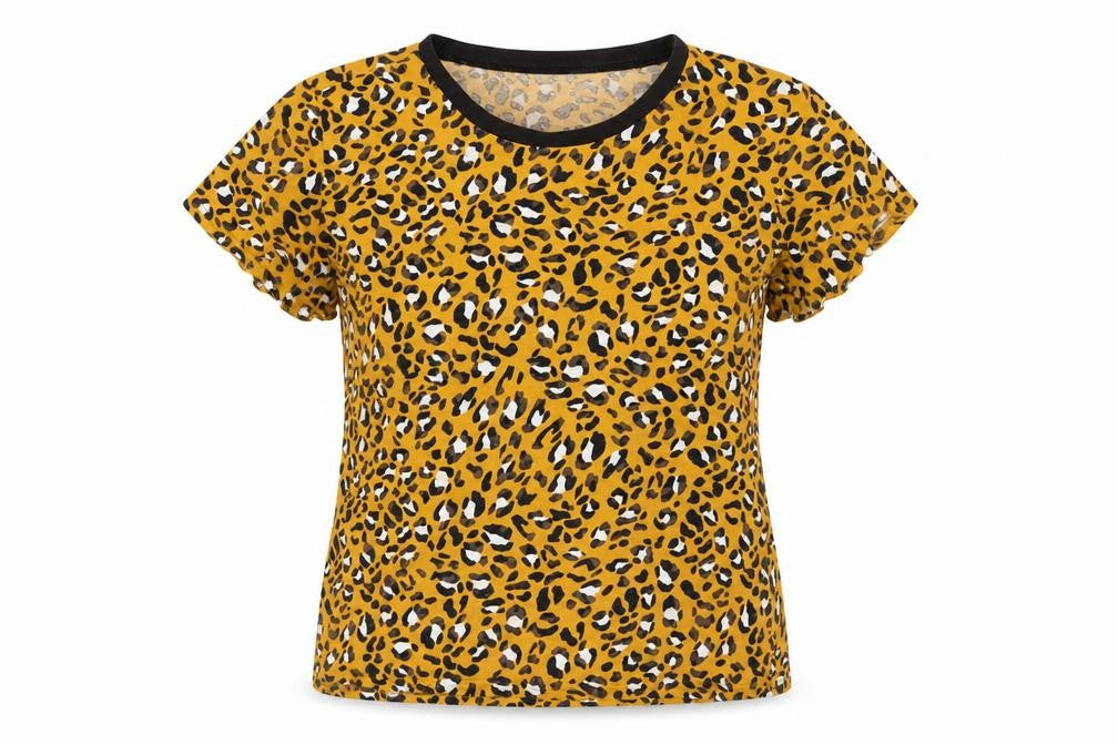 Warehouse Womens Leopard Print Yellow Cotton T-Shirt UK 10