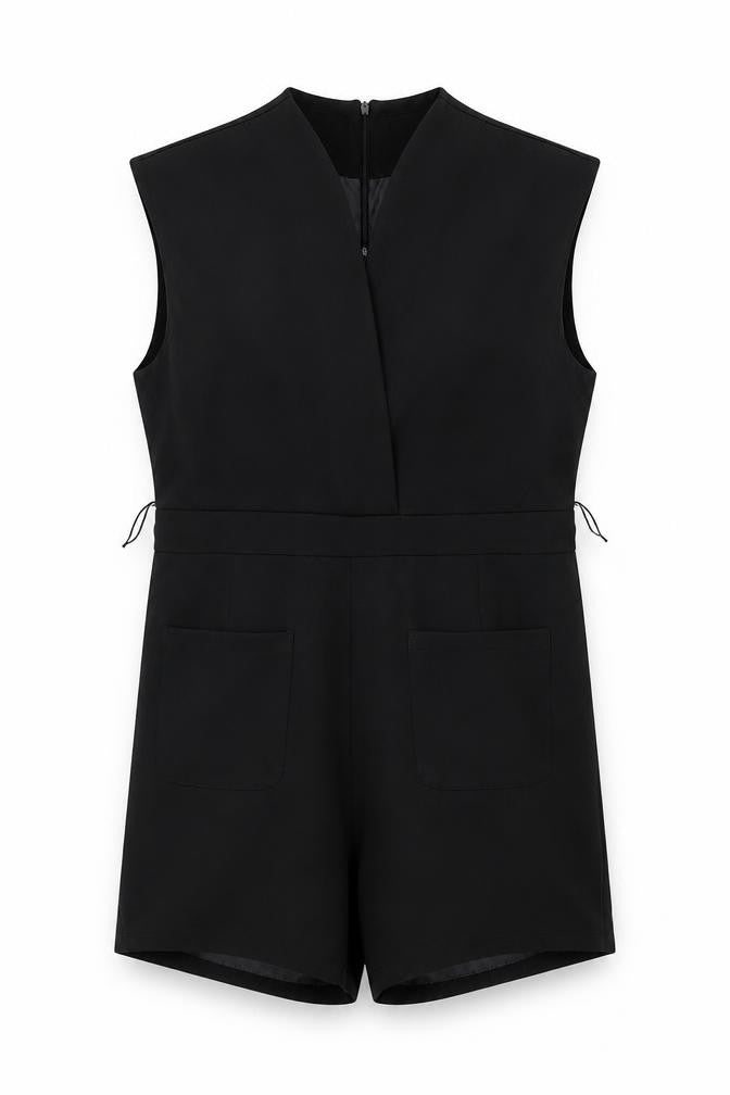 Boohoo Women’s Black V-Neck Sleeveless Zip Playsuit Size 14
