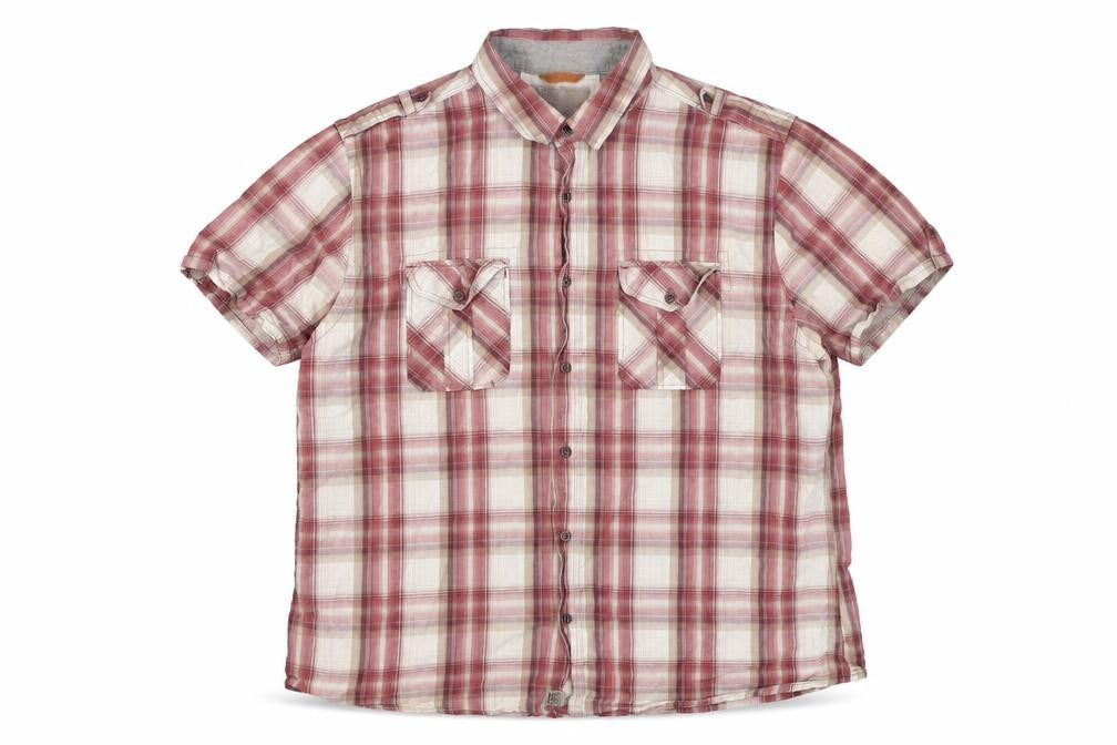 F.F.P. Men's Red Plaid Cotton Short Sleeve Button-Up Shirt XL