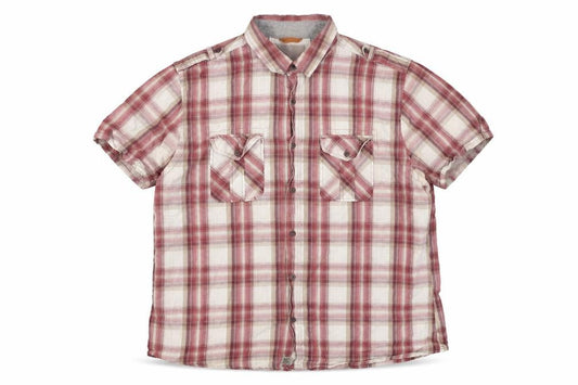 F.F.P. Men's Red Plaid Cotton Short Sleeve Button-Up Shirt XL