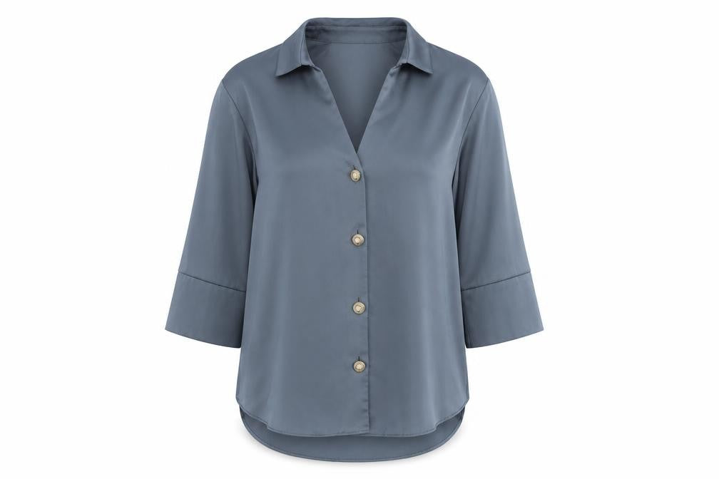 River Island Women Blue Viscose Button 3/4 Sleeve Blouse Size 8