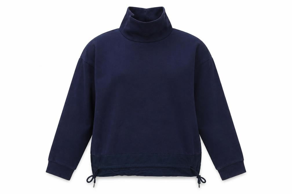 Gallery Womens Navy Cotton Adjustable Drawstring Funnel Neck Sweatshirt XS