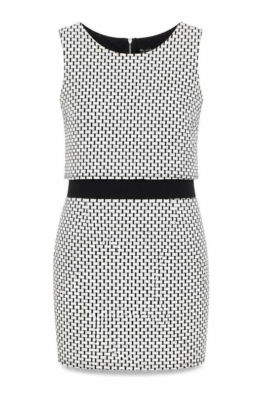 Miss Selfridge Women Black White Geometric Bodycon Dress UK 12