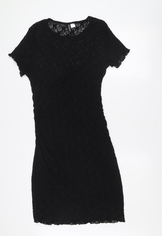 H&M Divided Women's Black Lace Bodycon Short Sleeve Dress Size 12