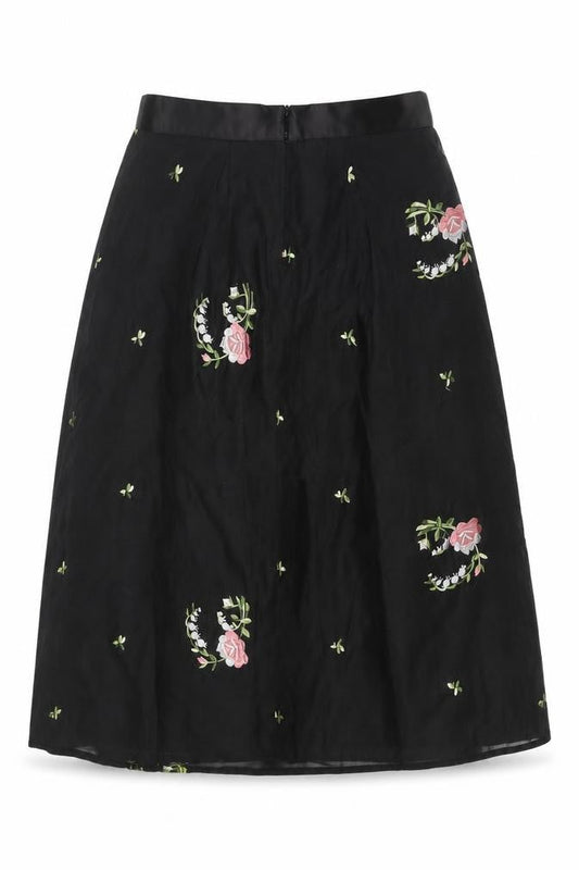 Oasis Women Black Floral Embroidered A-Line Knee Length Skirt Size 10