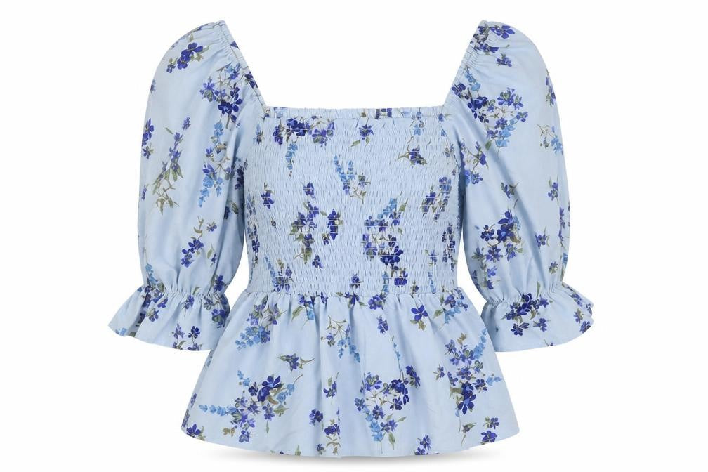 Vero Moda Women’s Blue Floral Puff Sleeve Tunic Blouse Size L