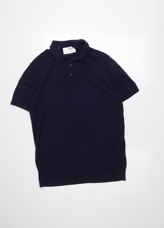 SELECTED HOMME Men's Blue Cotton Short Sleeve Polo Shirt XL