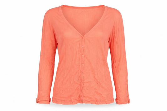 Front view of Atmosphere Women’s Orange Button Cardigan, size UK 10, V-Neck Lightweight Knit