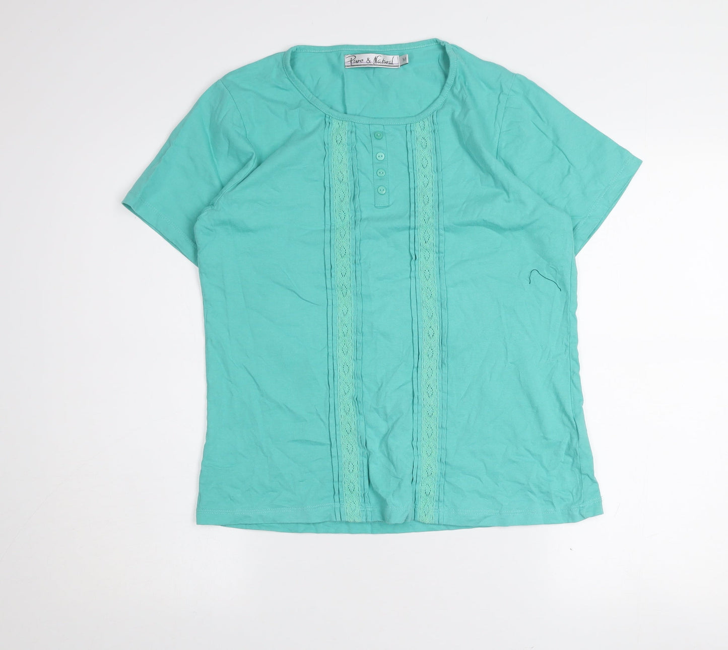 Pure & Natural Women's Green Cotton Short Sleeve T-Shirt M