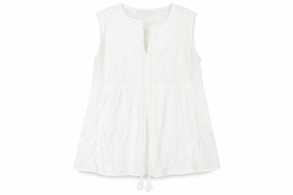 Dunnes Women White Cotton Embroidered Sleeveless Tunic Blouse M