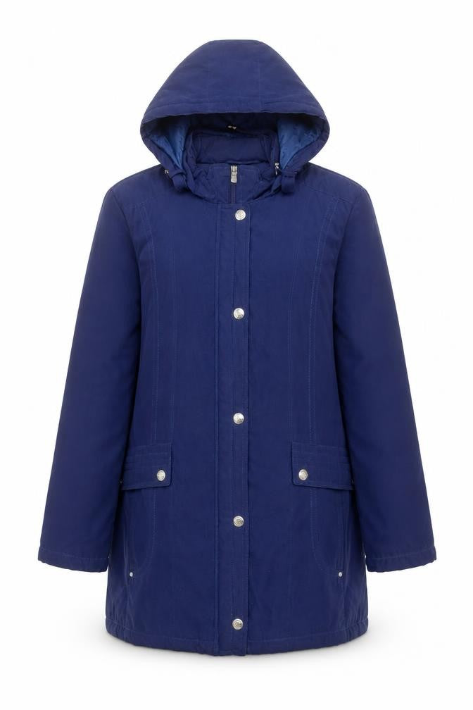 Bonmarché Women's Blue Hooded Parka Coat Size M Long Sleeve
