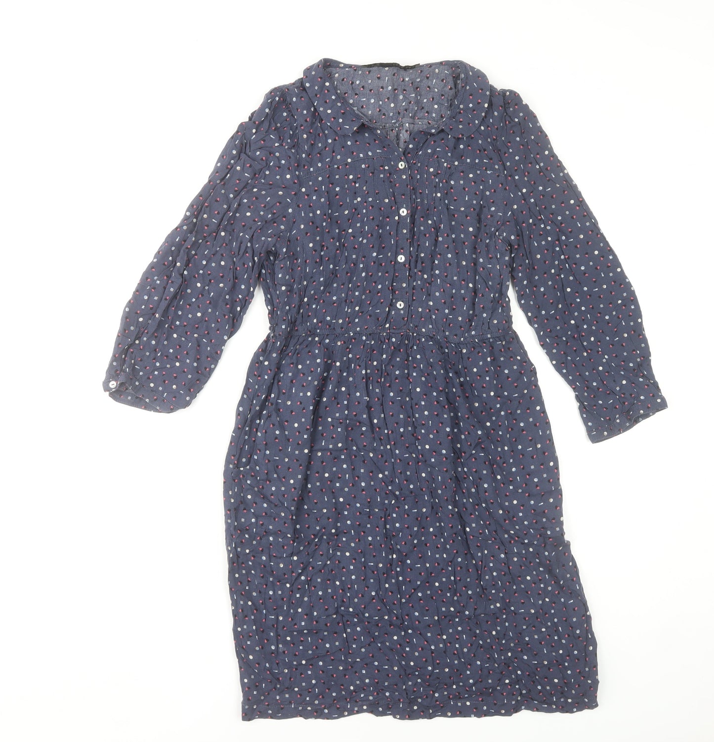 Zara Women Blue Geometric Collared Shirt Dress Size 10