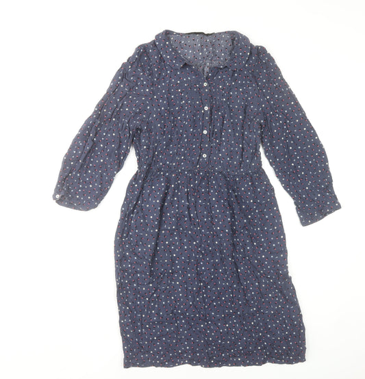 Zara Women Blue Geometric Collared Shirt Dress Size 10