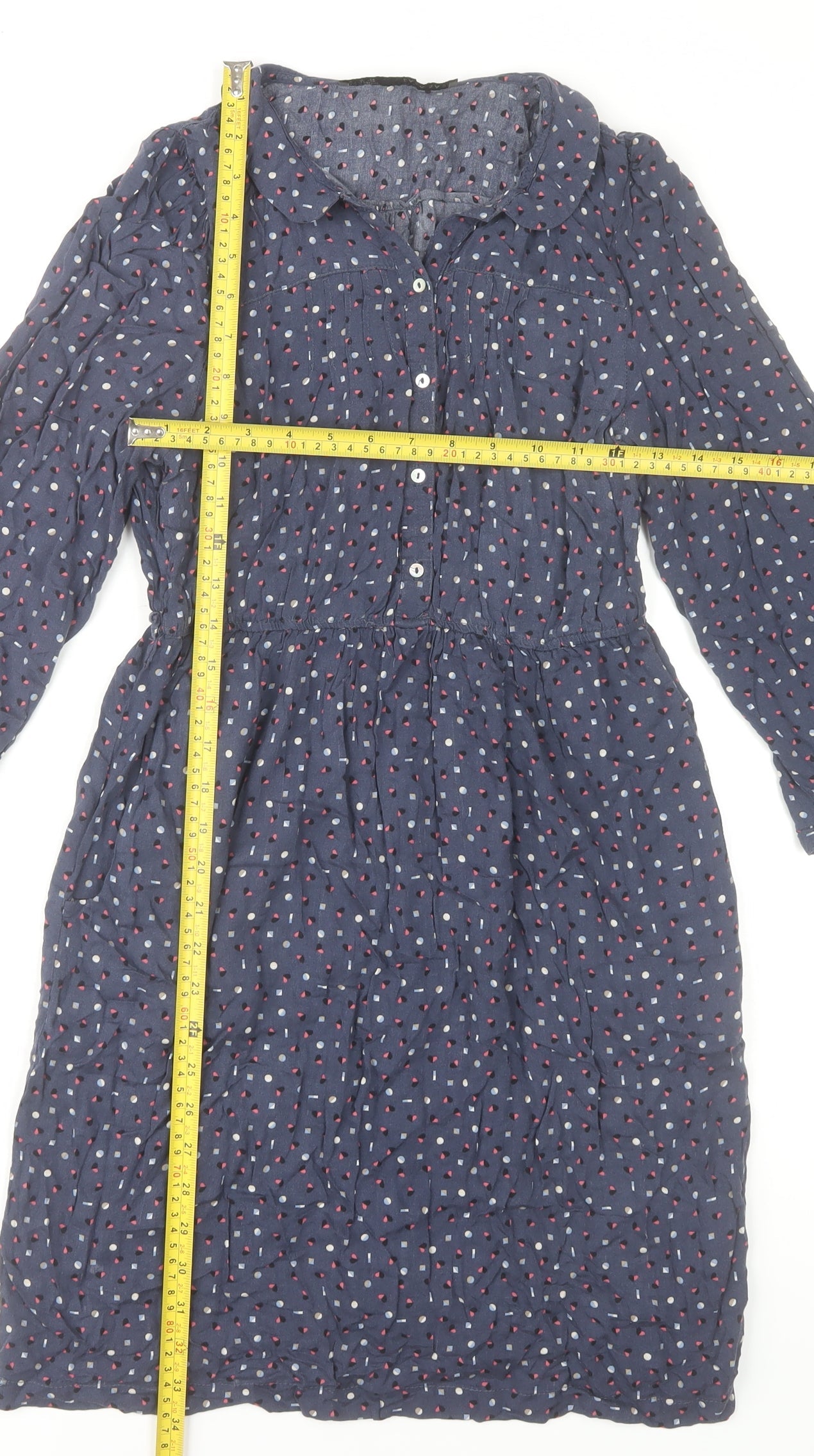 Zara Women Blue Geometric Collared Shirt Dress Size 10