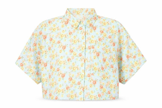 Zara Women’s Multicoloured Floral Cropped Button-Up Shirt Size 12